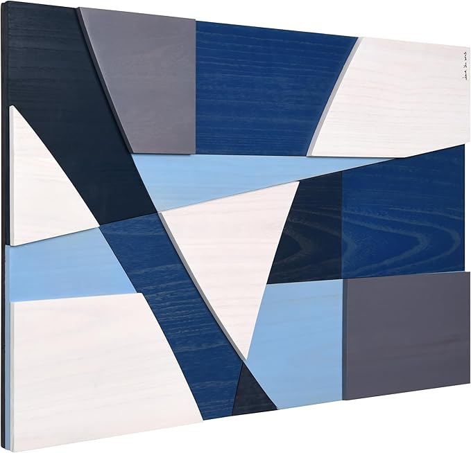 Empire Art Direct "Whispers of Blues II" Hand Made & Hand Finished Solid Wood Abstracts, Ready to Hang, Living Room, Bedroom & Office, 36" x 24"x 1.42"