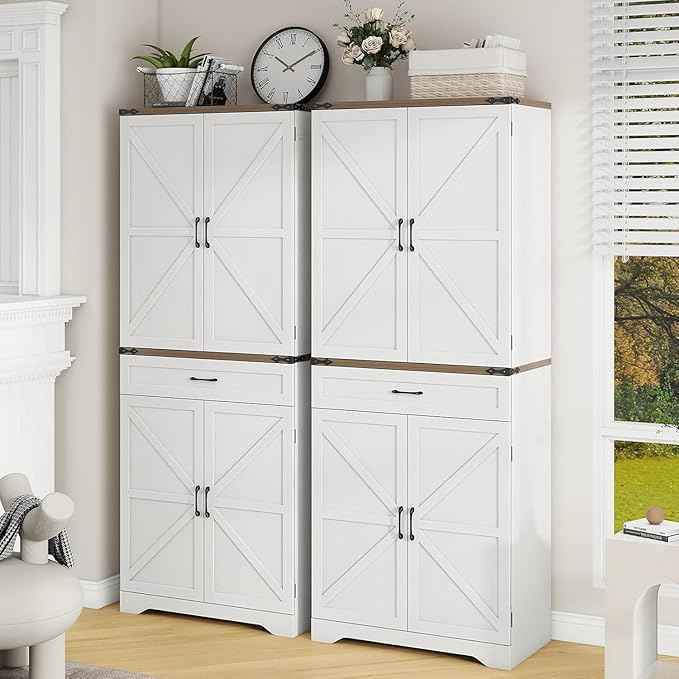 Vabches 72" Kitchen Pantry Storage Cabinet with Large Capacity Drawer, Adjustable Shelves, Freestanding Cupboard for Kitchen, Dining Room, Living Room, White