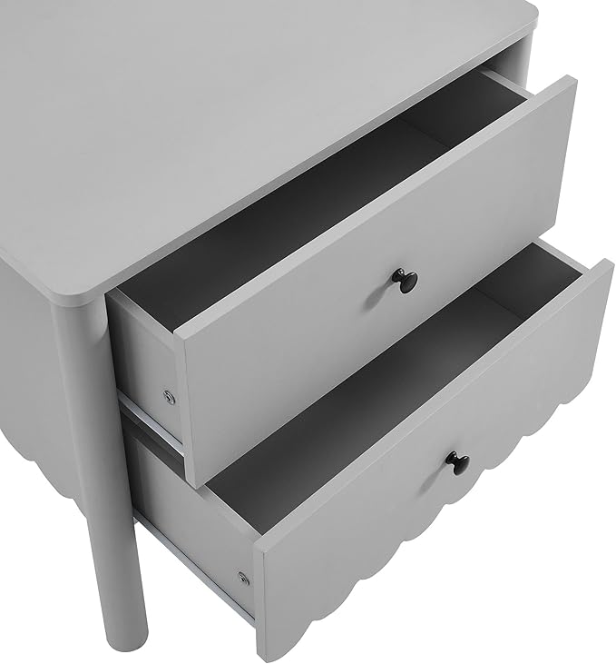 Modway Emmeline Scalloped 2-Drawer Nightstand in Light Gray