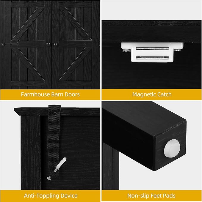 DWVO Farmhouse Kitchen Pantry Cabinet, 64.5" Tall Storage Cabinet with 2 Drawers and Adjustable Shelves, Versatile Storage for Living Room, Dining Room or Hallway, Oak Black