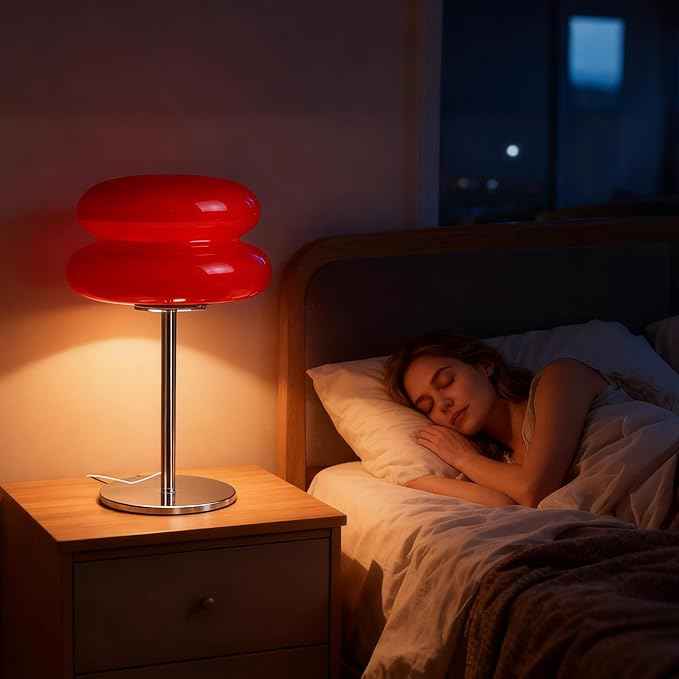 Bedroom Mushroom lamp, Medieval Modern Bedside Table lamp, dimmable Retro Egg Tart Headlight, Unique Home Mushroom Decoration Aesthetic Lovely Living Room Desk lamp (Red)