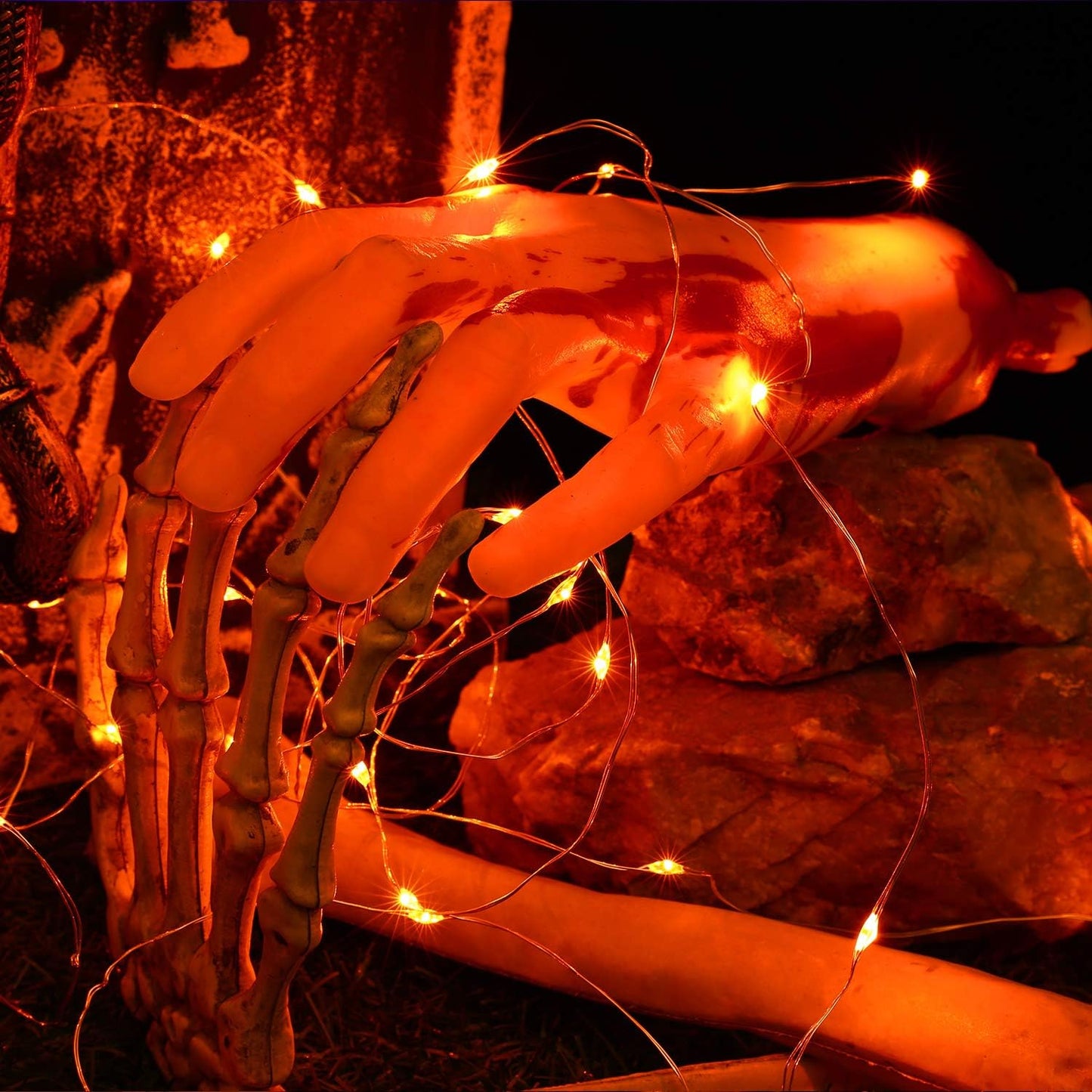 BrizLabs Orange Fairy Lights, 4 Pack 19.47ft 60 LED Orange Halloween Lights, 8 Modes Battery Halloween Light with Remote, Waterproof Outdoor Indoor Twinkle Light for Home Christmas Holiday Party Decor