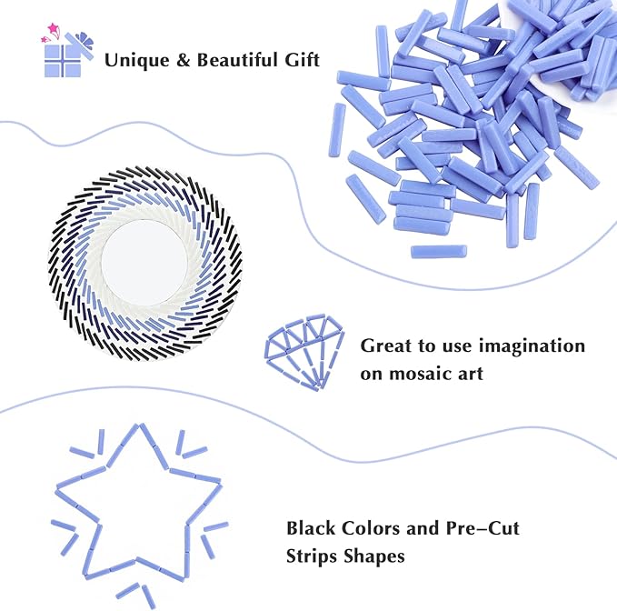 Youway Style Mosaic Tiles for Crafts Bulk,150g Blue Strips Shapes Mosaic Glass Pieces,Glass Mosaic Garden Craft Kit