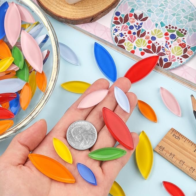 Youway Style 1lb Petal Mosaic Tiles for Crafts,Glass Flower Mosaic Tiles, Vibrant Multicolor Glass Pieces for DIY Coasters & Garden Decor Accents