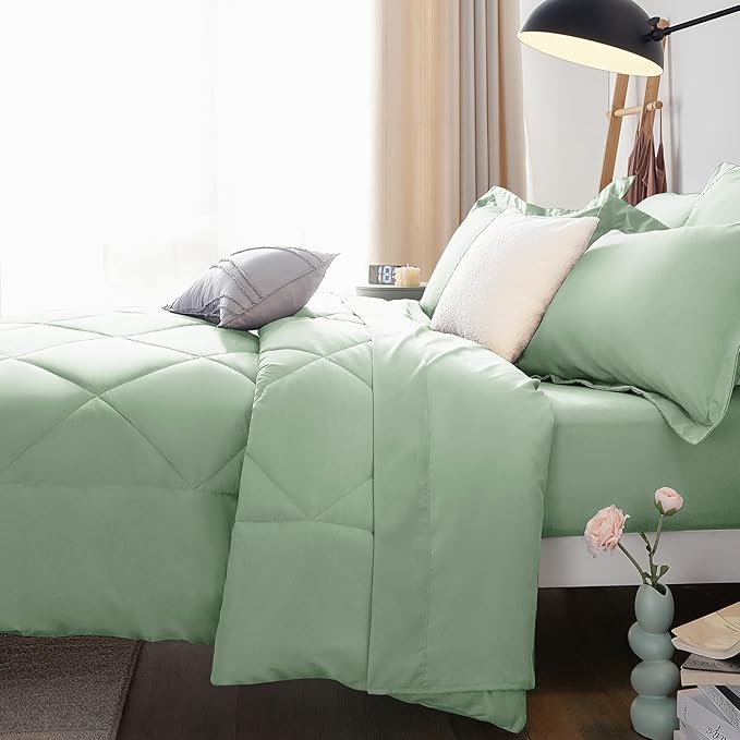 CozyLux King Size Comforter Set Sage Green - 7 Pieces Bed in a Bag King, Luxury Soft Bed Set for All Seasons, Bedding Set with Down Alternative Comforter, Sheets, Pillowcases & Shams