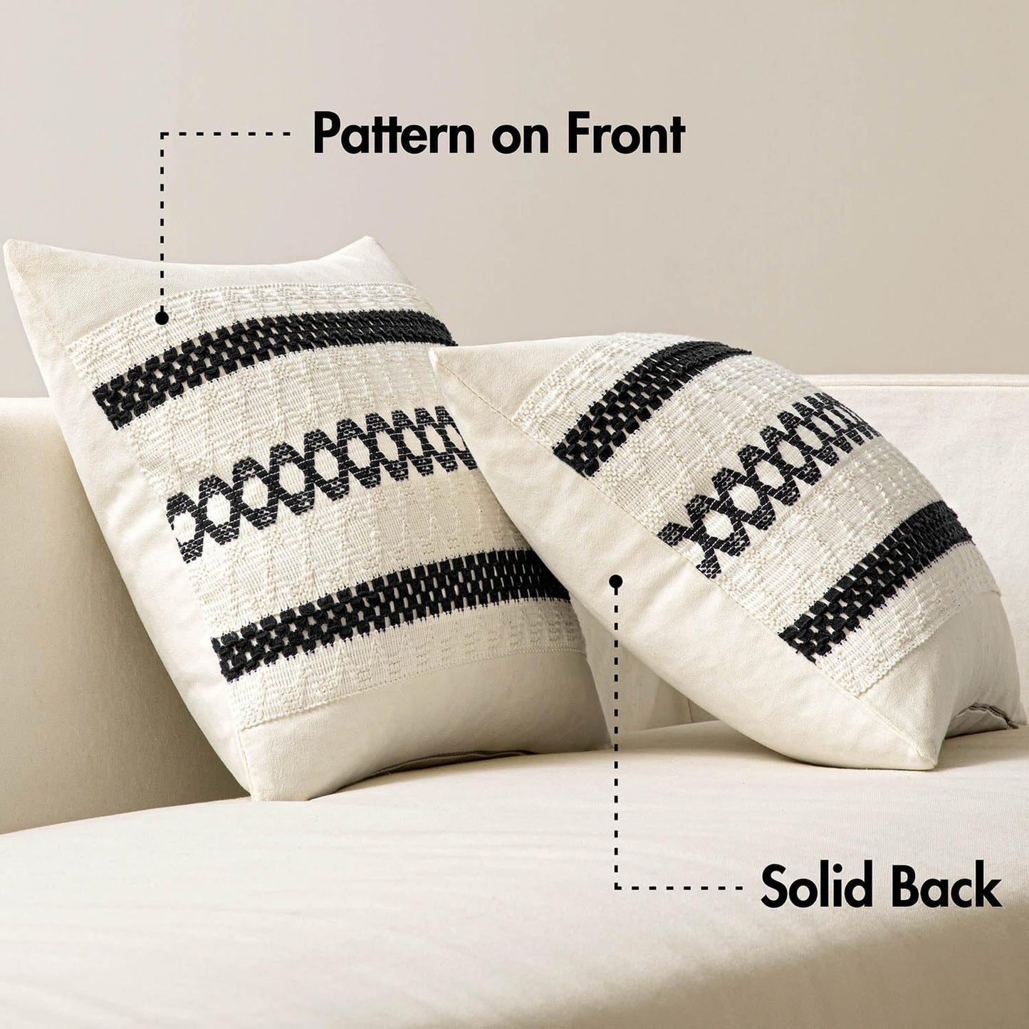 MIULEE Set of 2 Black Boho Decorative Pillow Covers 18x18 Inch Farmhouse Rustic Couch Throw Pillows Modern Spring Cotton Cushion Covers Retro Cute Macrame Woven Home Decor for Bed Sofa Chair