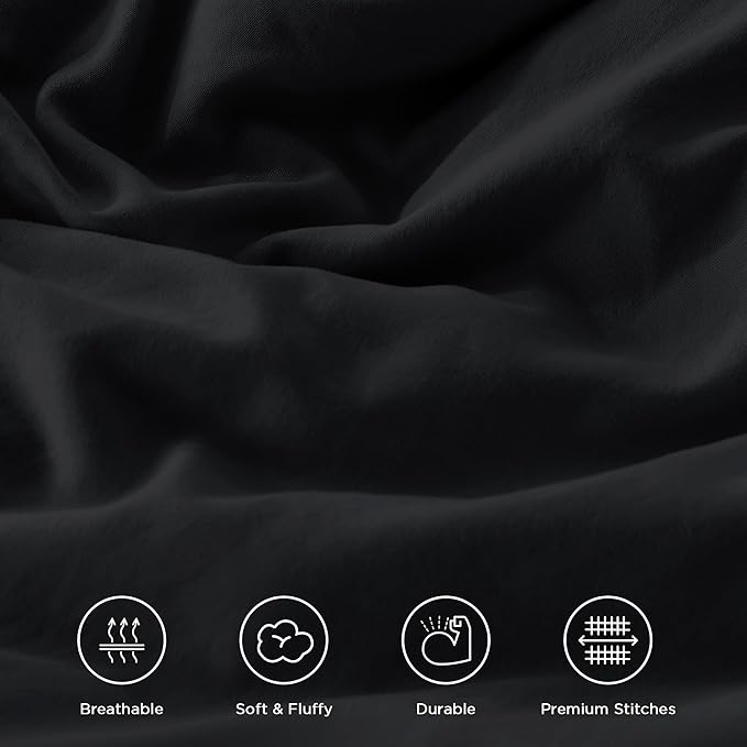 Andency Super King Plus Ruffle Comforter Set 128x120, 3 Pieces Farmhouse Shabby Chic Bedding Set for Adults, Soft Lightweight Oversized California King Comforter Set (1 Comforter 2 Pillowcases), Black