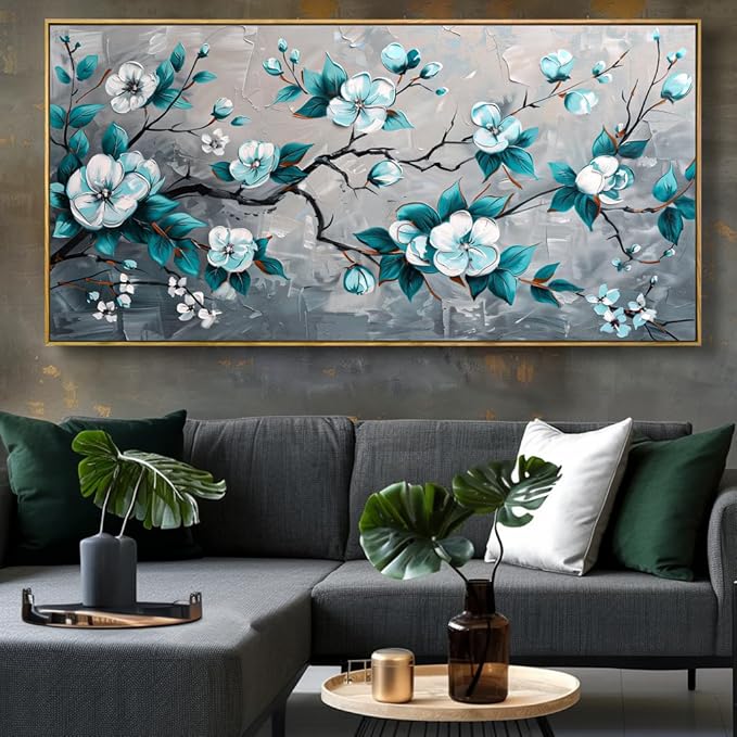Wall Art Rustic Flowers Wall Decor Nature Wall Art Plum Blossom Canvas Painting for Bedroom Living Room Dining Room Home Office Decor 20"x40" with Framed