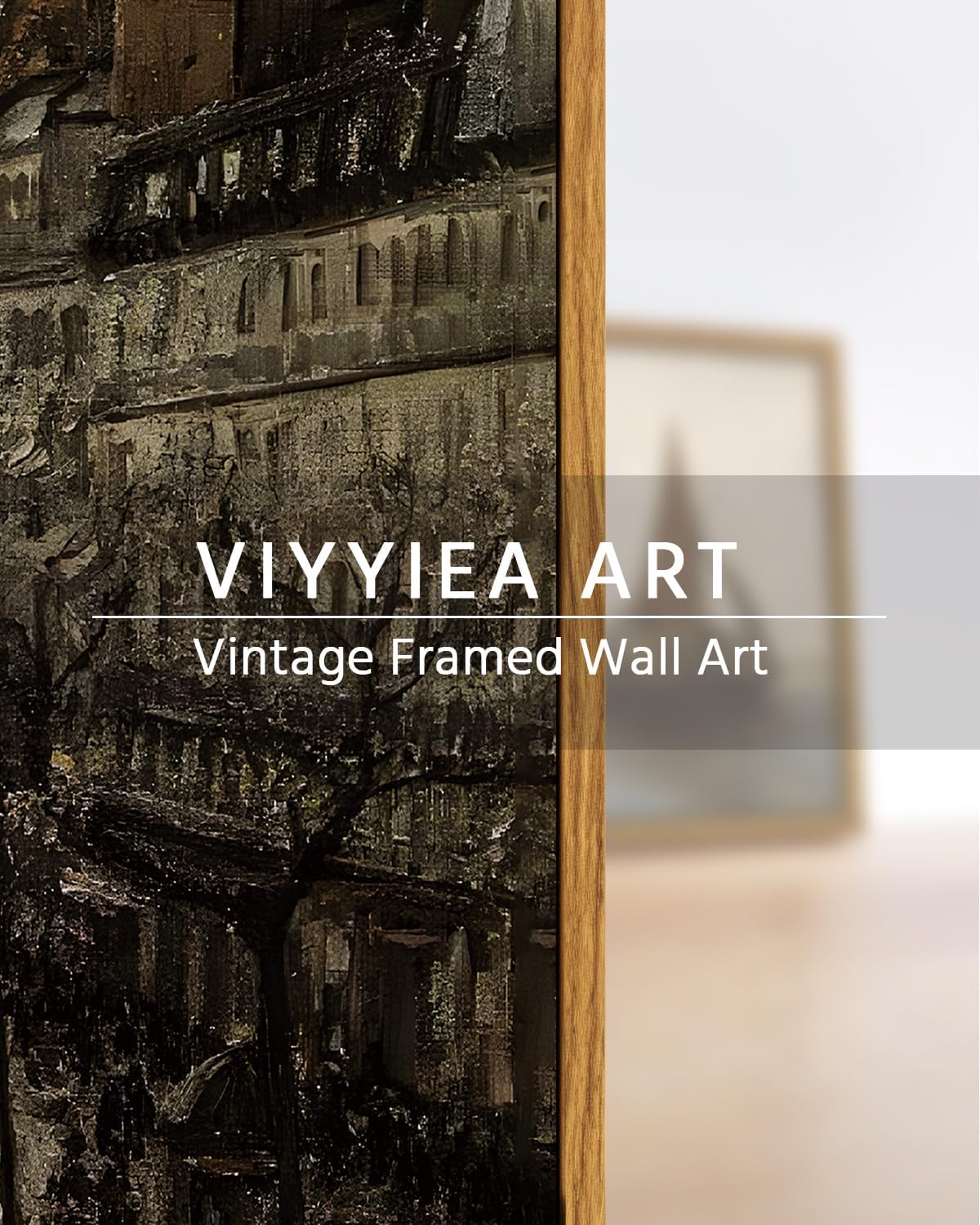 VIYYIEA Framed Canvas Wall Art Home Decor for Living Room Classical Cityscape Artwork Wall Decorations Vintage Oil Painting Prints Parisian Street Wall Decor Bathroom Wall Pictures Farmhouse 9x11in