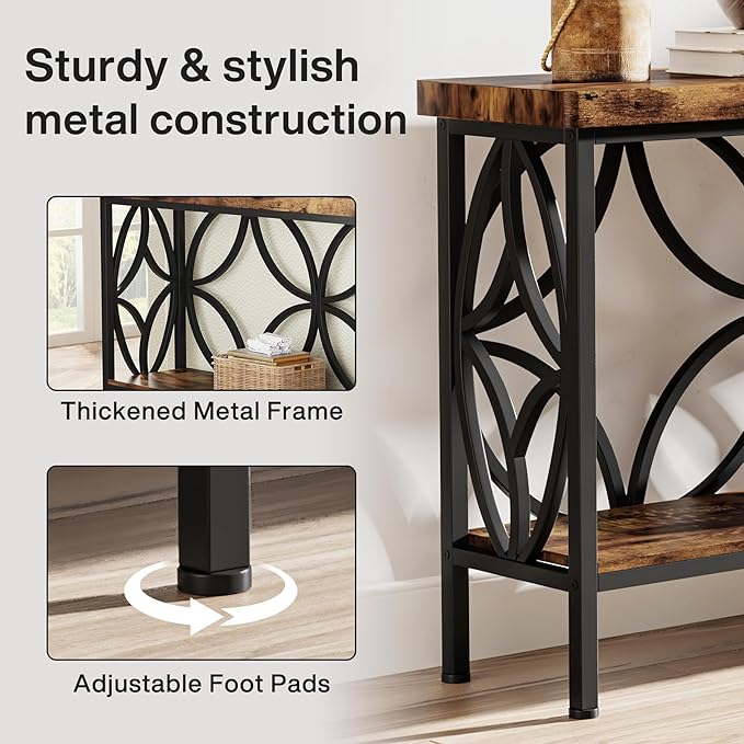 Tribesigns 70.9-Inch Narrow Sofa Table, Industrial Long Sofa Table Behind Couch, Entry Console Table with Storage for Entryway, Living Room, Foyer, Unique Design, Rustic Brown | Narrow, Industrial, Long, Entry Console Table, with Storage