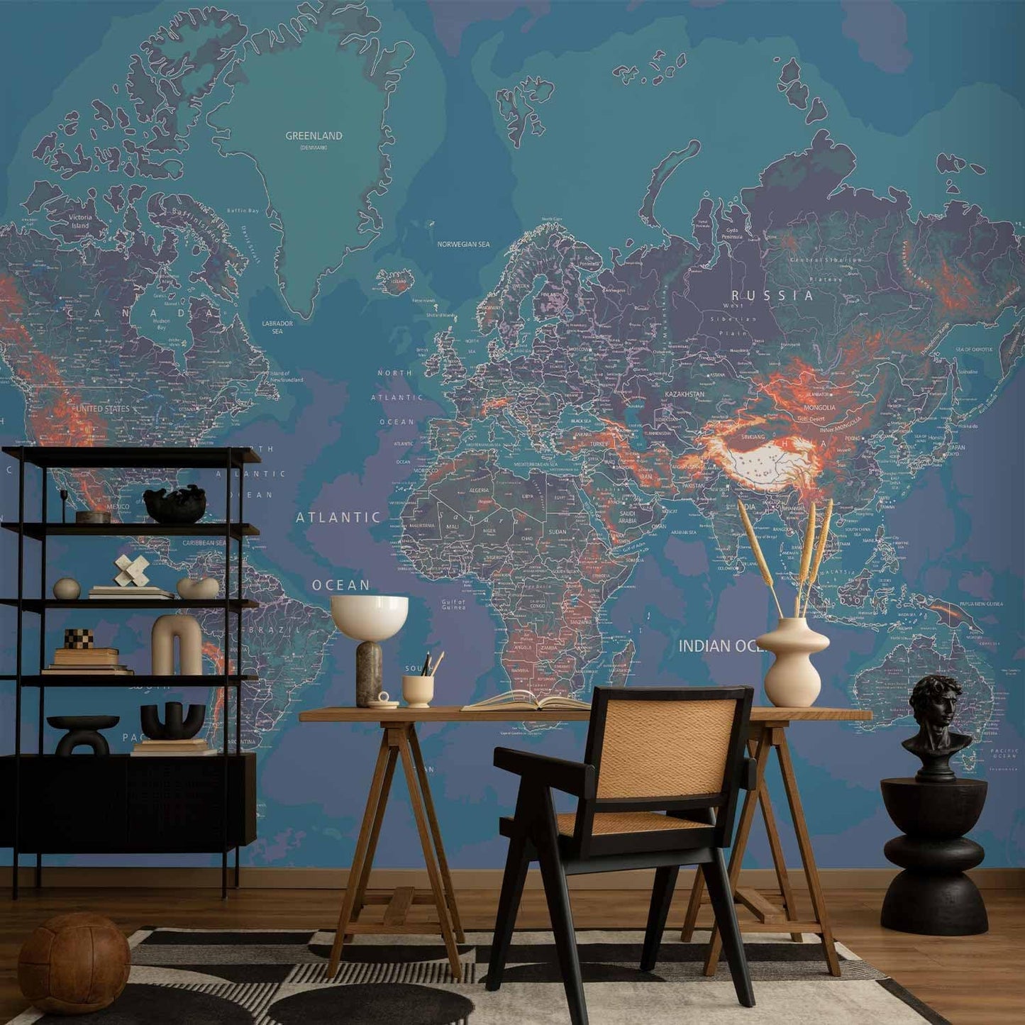 artgeist Premium Wall Mural World Map 157x110 in - XXL Non-Woven Wallpaper Fleece Wall Decor Photo Print Picture Image Design Home Map of The World k-A-0061-a-d