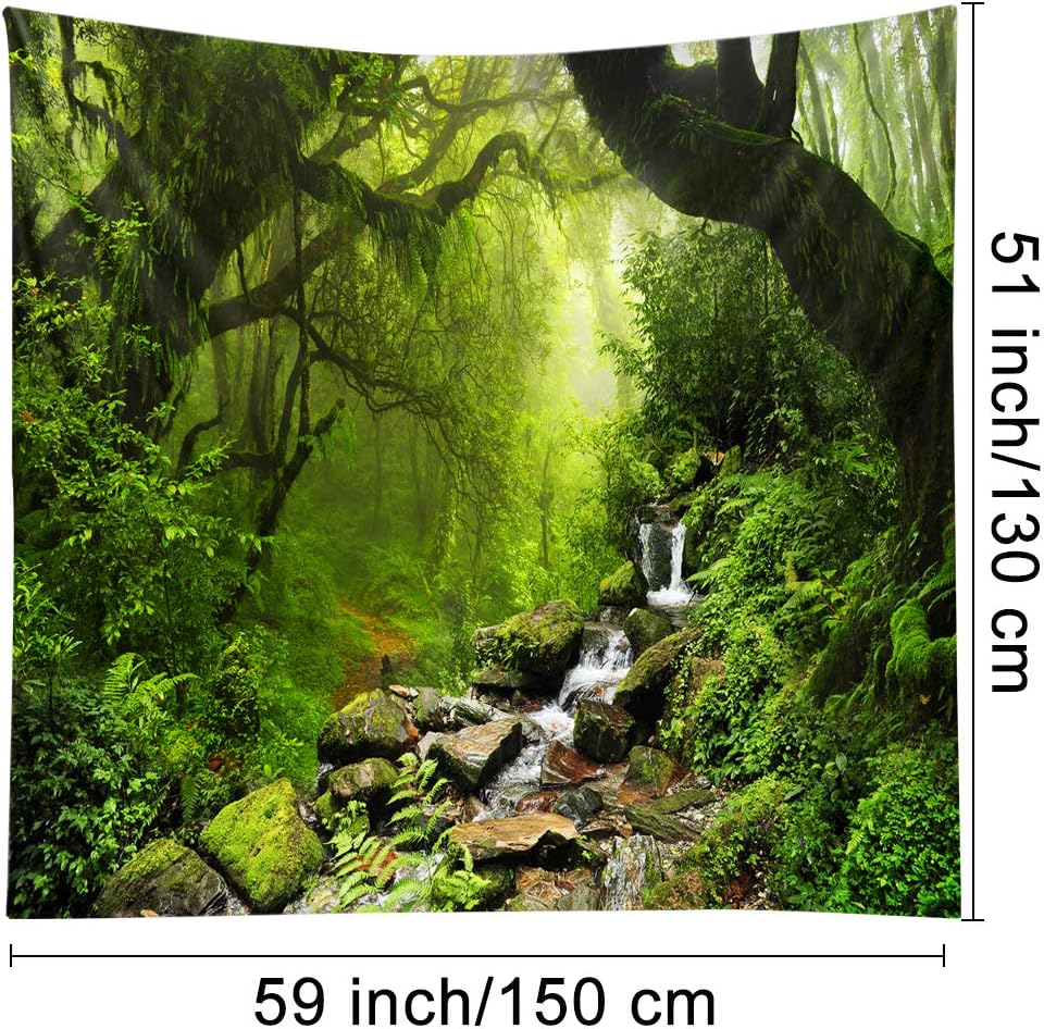 Llamazing Forest Tapestry - Green Creek, 60''L51''W - Magic Landscape for Living Room & Bedroom Decor