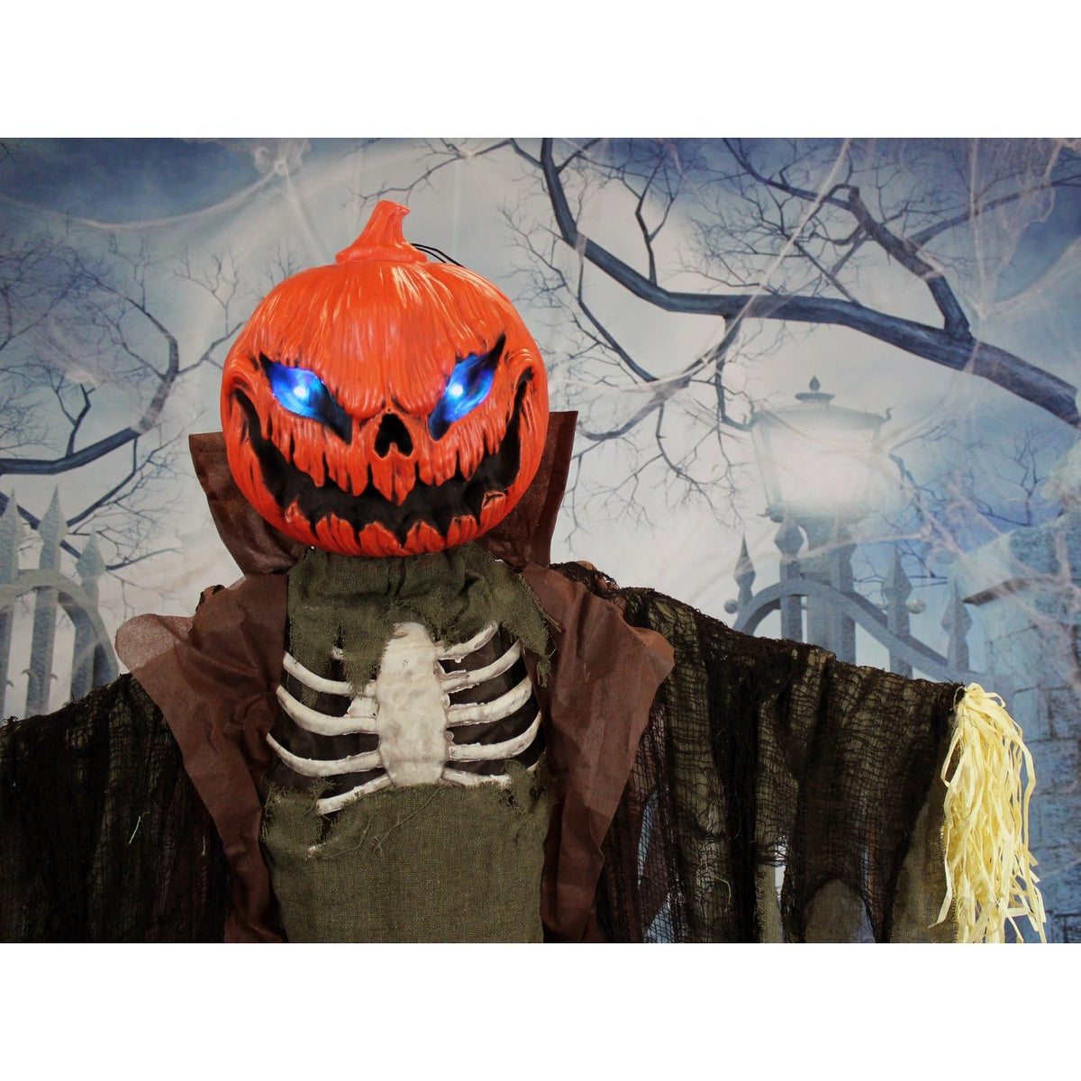 6.7-Ft. Life-Size Pumpkin Scarecrow Animatronic (79" Standing Pumpkin Man)