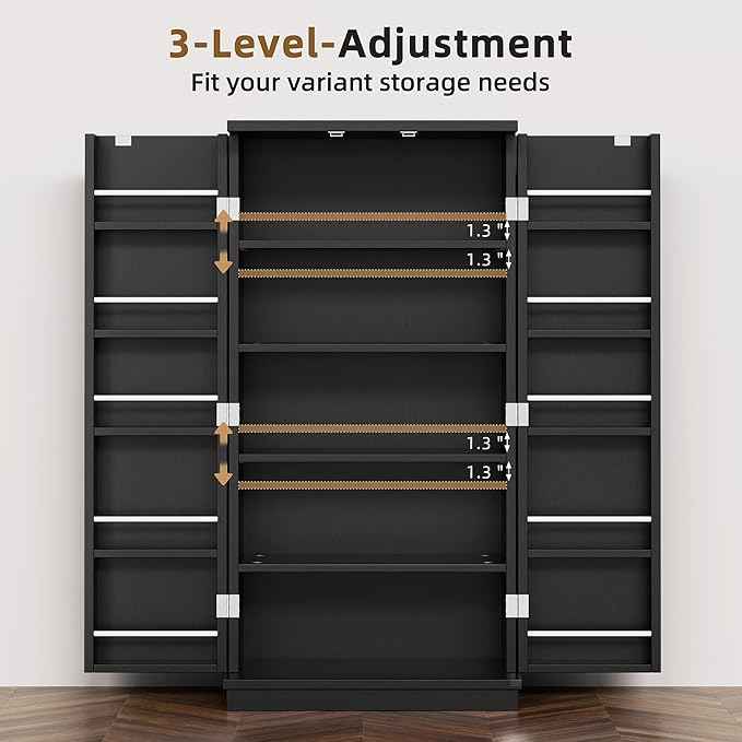 Shintenchi Kitchen Pantry Cabinet,5 - Layer Storage Cupboard with Adjustable Shelves for Organizing and Storing Food Items,47'' Versatile Buffet Sideboard for Kitchen, Bathroom and Laundry,Black