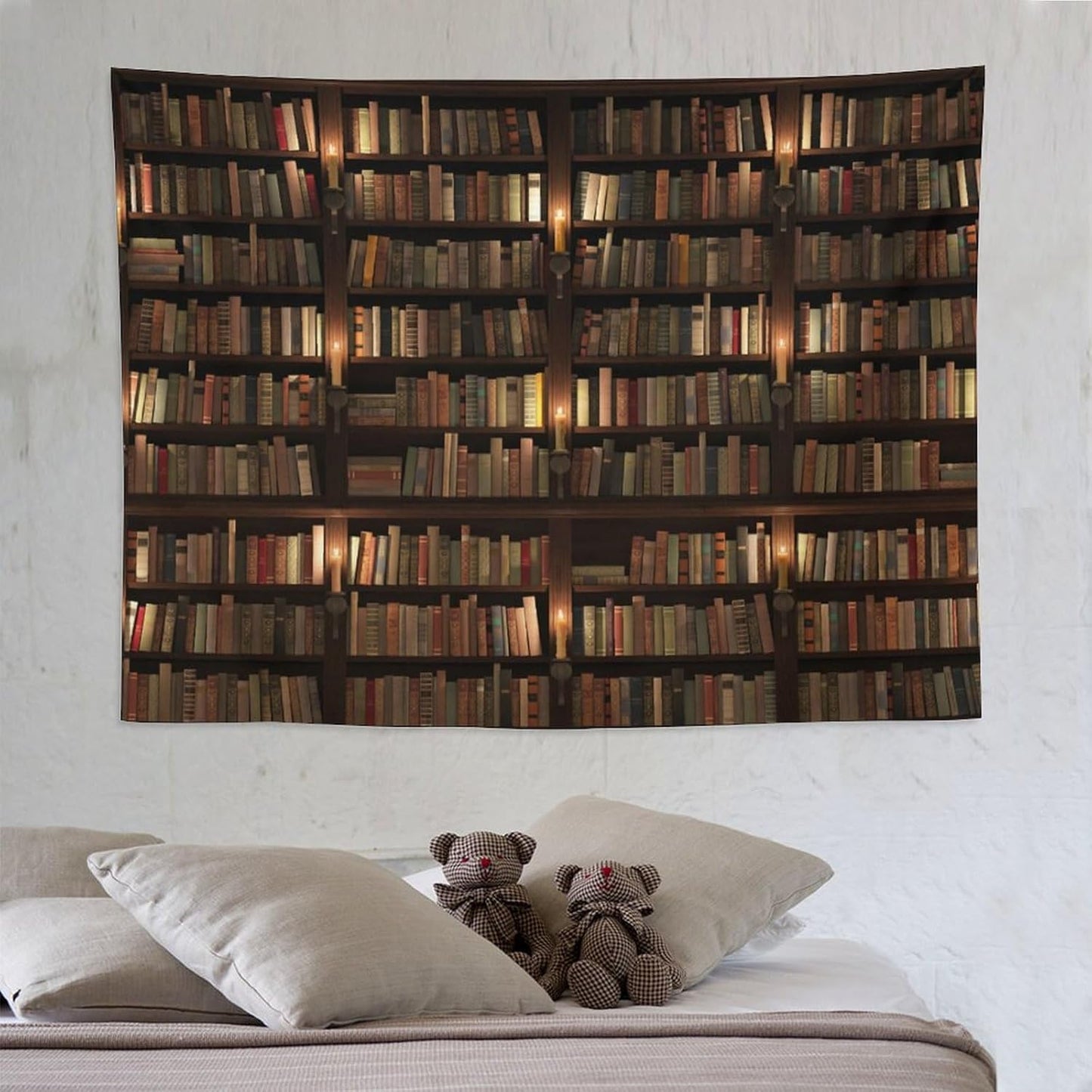 Kurtect Bookshelf Tapestry,Retro Library Bookcase Antique Mid Century Pattern Print Tapestries for Party Beach Picnic Blankets Tablecloths Living Room Wall Deocr, 60x80 in