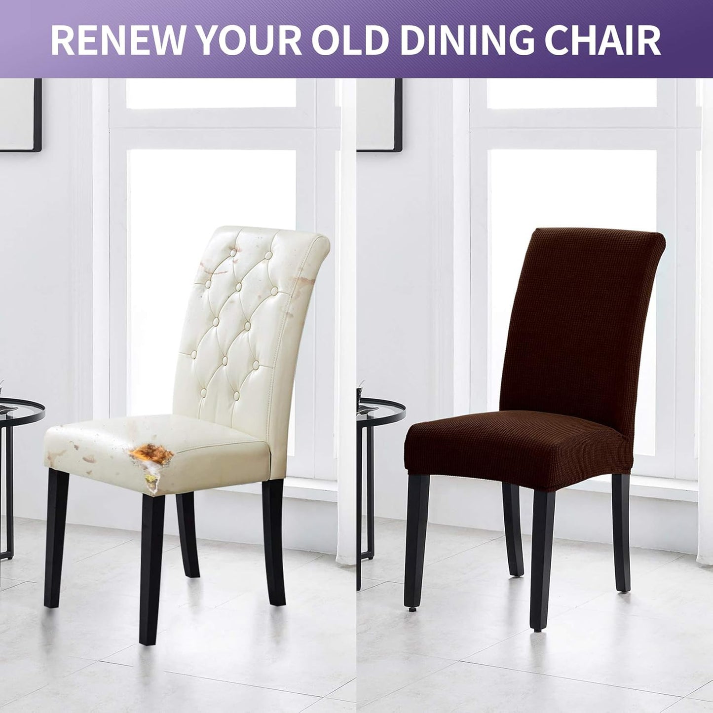 Joccun Chair Covers for Dining Room Set of 2, Dining Chair Slipcovers Stretch Dining Room Chair Covers Seat Protector,Washable Parsons Chair Cover for Home,Hotel(Chocolate,2 Pack)