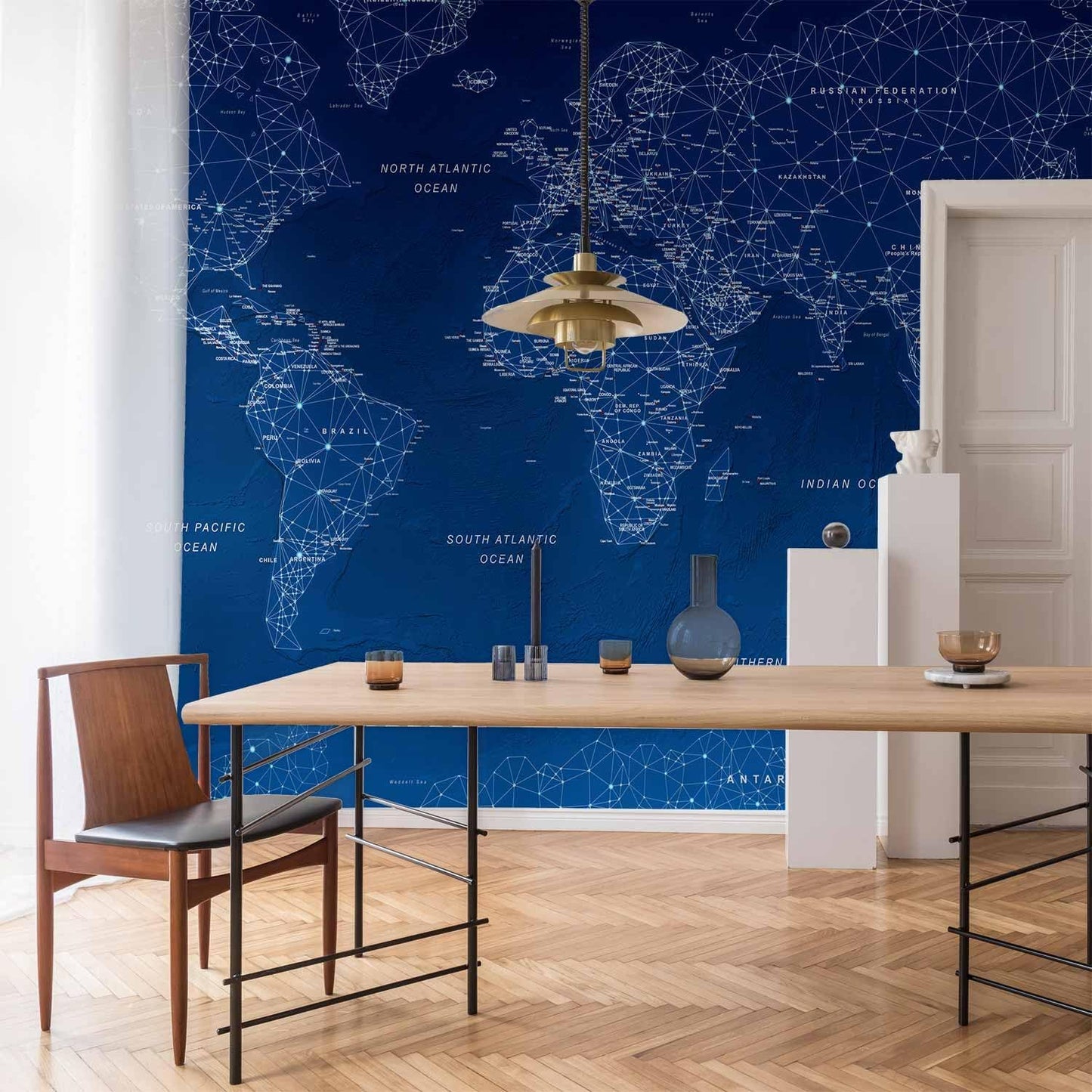artgeist Wall Mural World Map 173x124 in - Peel and Stick Self-Adhesive Wallpaper Removable Large Sticker Foil Wall Decor Print Picture Image Design Map of The World k-A-0125-a-a