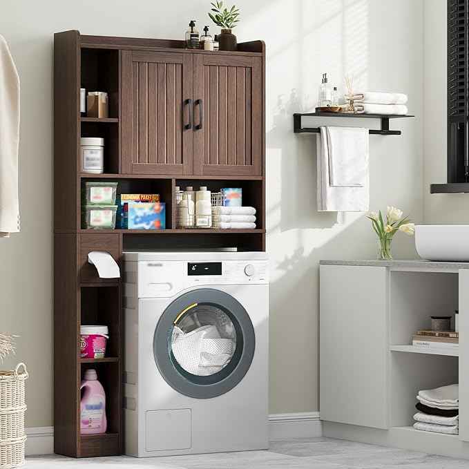 Over The Toilet Storage Cabinet, Farmhouse Storage Cabinet Over Toilet with Barn Door,Home Space-Saving Toilet Rack, for Bathroom, Restroom, Laundry