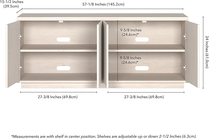 Henn&Hart Fluted TV Stand for TVs up to 65" with 2 Concealed Ribbed Storage Cabinets and Adjustable Shelves for Living Room, Family Room, or Office, Beech White