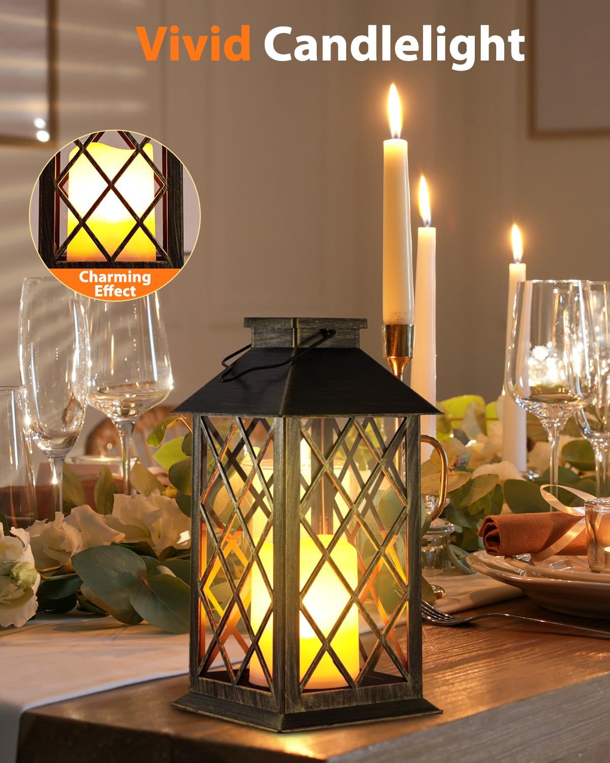 Otdair Solar Lanterns Outdoor Waterproof, 2 Pack 14" Solar Lantern with Glass Retro LED Flickering Flameless Candle,Lanterns Decorative Outdoor for Gift, Yard, Garden, Patio, Balcony,Porch, Party