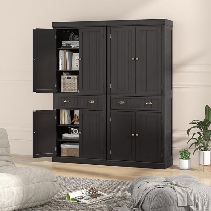 Nightcore Freestanding Kitchen Pantry Cupboard, 6ft Wood Cupboard w/ 4 Adjustable Shelves, 2 Wood Pantries, & 1 Drawer, Utility Storage Cabinet for Kitchen, Hallway, Living Room, Bathroom (Espresso)