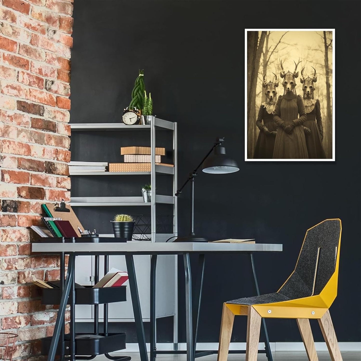 Vintage Horror Skeleton Spooky Three Skull In Occult Forest Posters Canvas Wall Art Poster Gothic Dark Academia Decor Creepy Print Retro Halloween Wall Decor 24X36inch Unframed