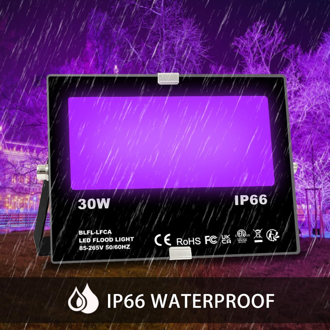 MELPO Black Light 30W LED Blacklight Flood Light Outdoor for Glow Party, Halloween Decoration, Body Paint, Fluorescent Poster, Neon Glow, IP66,US-Plug-Switch-6.7Ft Cord (4 Pack)