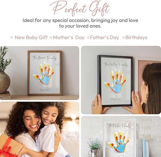 Kaciola Family Handprint Kit, DIY Newborn Keepsake Frame, Baby Hand and Footprint Kit, Unique New Baby Gift for Mothers Day Crafts Anniversary (Black)