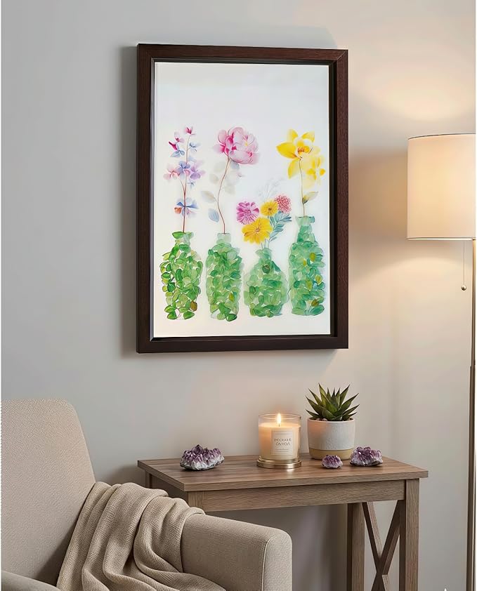 Boohyjtong DIY Natural Crystal Mosaic Art Kit for Adults (Framed) - Genuine Green Gemstone Flower Vase 3D Wall Decor. Includes A4 Frame, Glue & Tools. Relaxing Crushed Stone Craft Gift for Women