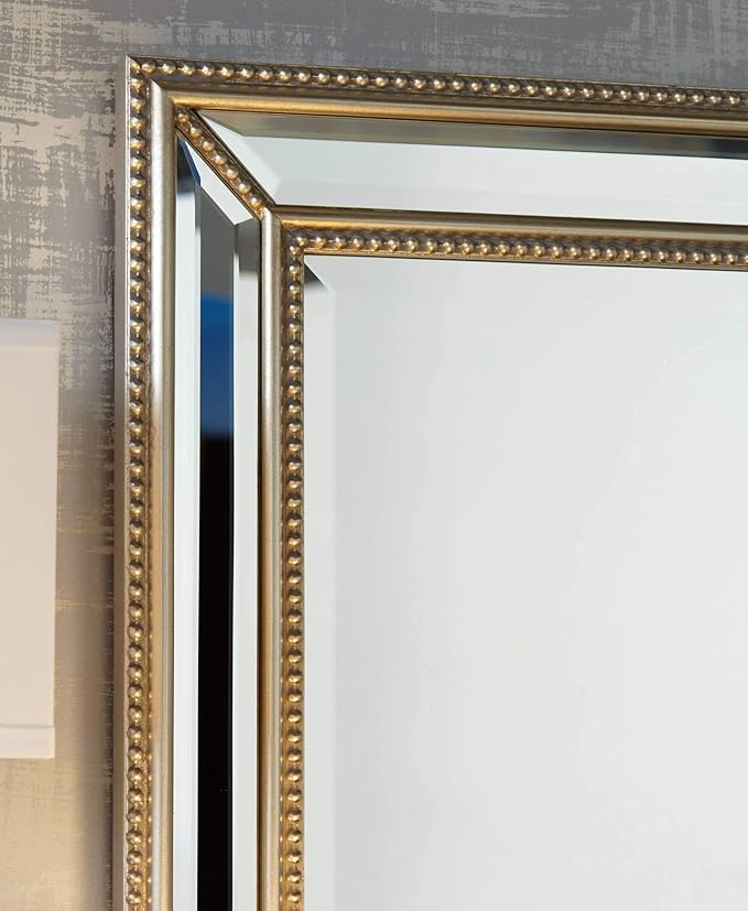 Uttermost Palais Rectangular Vanity Decorative Accent Wall Mirror Modern Beaded Beveled Glass Mottled Silver Mirrored Frame 30" Wide for Bathroom Bedroom Living Room Home House Office