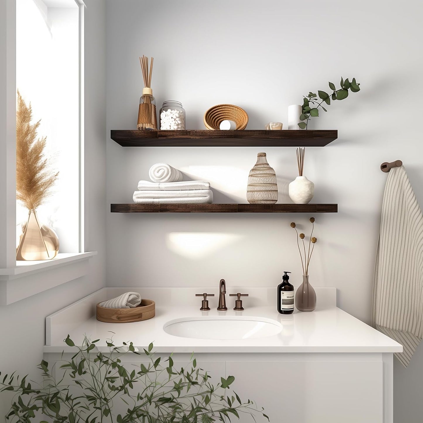 36 Inch Floating Shelves for Wall Rustic Brown Wood Wall Shelves for Bedroom Set of 4 - Décor Diaries