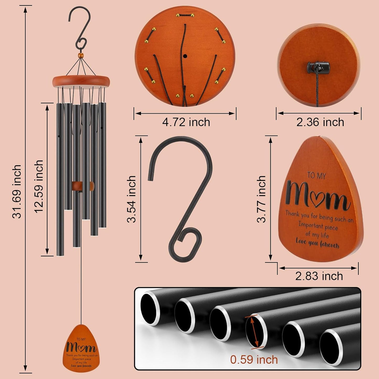 Gifts for Mom, Birthday Gifts for Mom from Daughter Son, Mother Gift for Birthday, Mothers Day, Thanksgiving, Christmas, 32 Inch Wind Chimes Gift for Home Decor