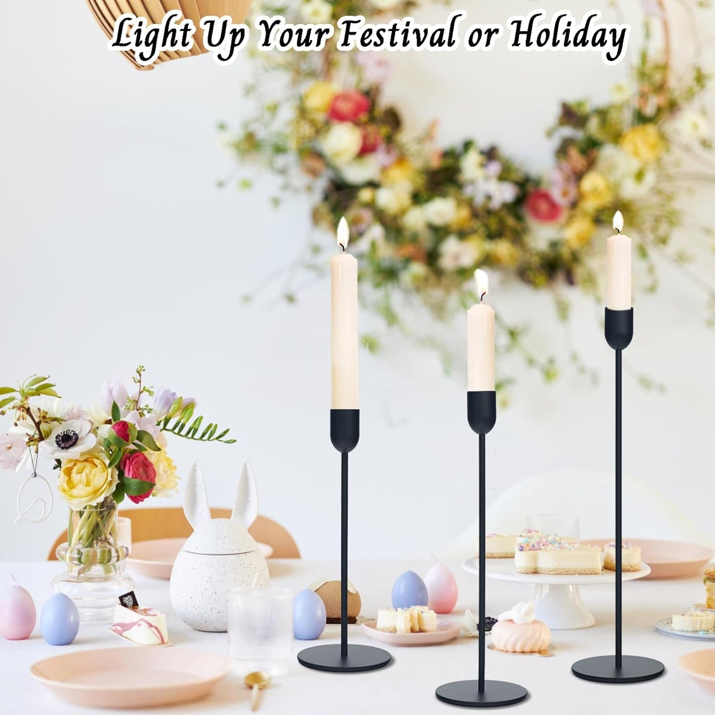 Black Tall Candle Candlestick Holder, Decorative Candlestick Holder for Wedding, Dinning, Party, Fits 3/4 inch Thick Candle&Led Candles