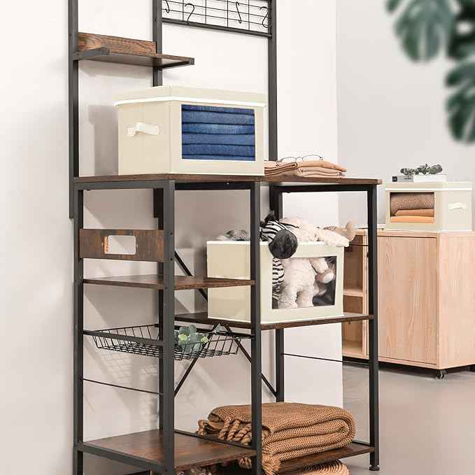 Storage Bins with Lids - Small Fabric Organizers with Window, Collapsible Storage Bins for Clothes, Decorative Closet Organizers for Towels, Tshirt, 3 Pack, Beige