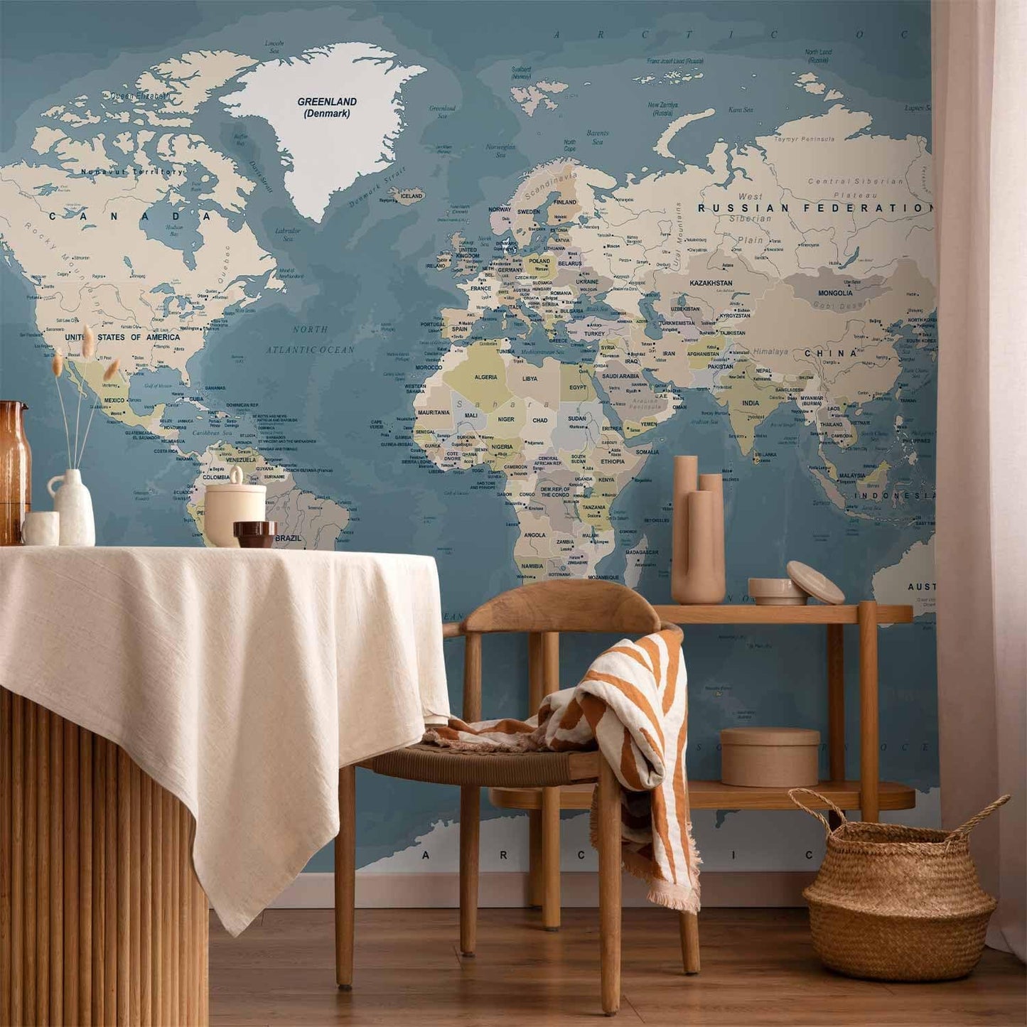 artgeist Premium Wall Mural World Map 118x83 in - XXL Non-Woven Wallpaper Fleece Wall Decor Photo Print Picture Image Design Home Map of The World k-B-0063-a-a