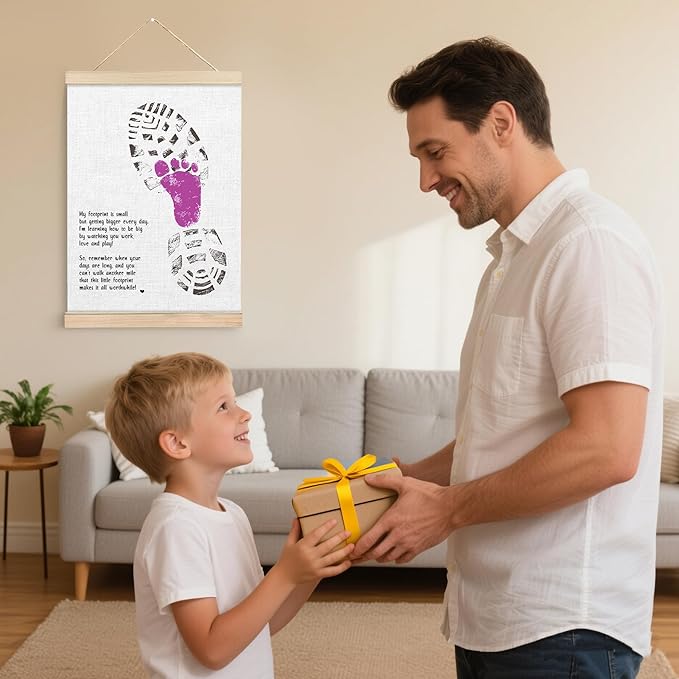 Fathers Day Footprint Art Kit – 12x16 inches Footprint Art Kit with Acrylic Paints – DIY Family Keepsake Craft, Father Daughter Activity, Father's Day Birthday Gifts Fit for Dad, Grandpa, BH07