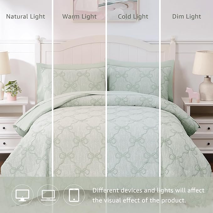 Twin Comforter Set with Sheets for Girls-5 Pieces Twin Bedding Sets with Light Green Comforter, Sheets, Pillowcase & Sham for Kids (Green Diamond, 66" X 86")