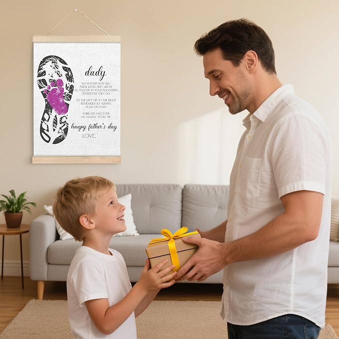 Fathers Day Footprint Art Kit – 12x16 inches Footprint Art Kit with Acrylic Paints – DIY Family Keepsake Craft, Father Daughter Activity, Father's Day Birthday Gifts Fit for Dad, Grandpa, BH05