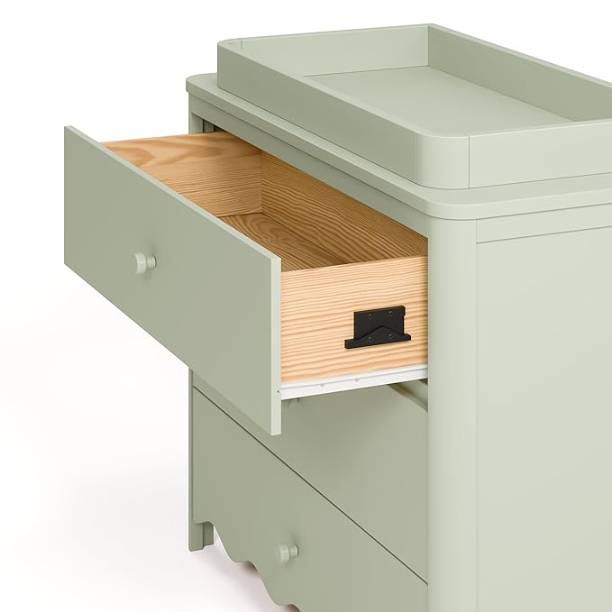 Storkcraft Casablanca 3 Drawer Chest with Removable Changing Topper (Sage) – GREENGUARD Gold Certified Wood Dresser for Baby & Kids, Interlocking Drawer System for Safety