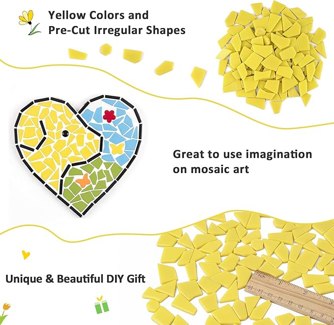 Youway Style Yellow Glass Mosaic Tiles for Crafts Bulk,200g Broken Glass Pieces for DIY Fall Mosaic Art Decor,Garden Mosaic Supplies