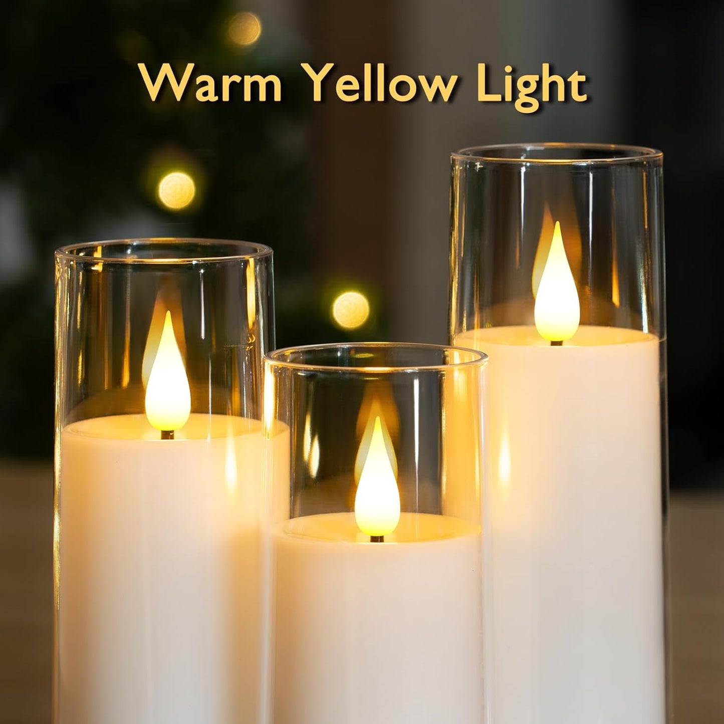 Amagic Pure White Flameless Candles, 9 Pack Battery Operated Candles with Remote and Timer, Acrylic Flickering Electric LED Candles for Wedding, Holiday Decor, D2.2''xH5''6" 7", Warm Yellow Glow