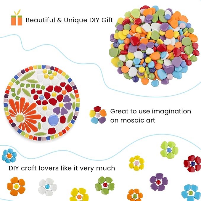 Youway Style Petal Mosaic Tiles for Crafts Bulk,1LB Mosaic Tiles Supplies,Flower Glass Tiles for Garden Decoration,DIY Glass Mosaic Crafts