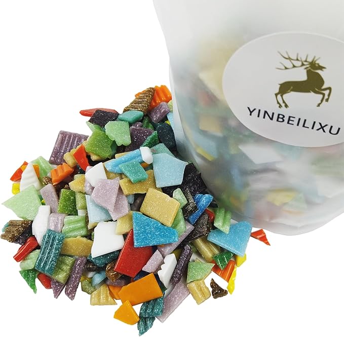 Mosaic Tiles, Glass Mosaic Pieces, 2x2cm Wavy Square Tiles, Mosaic Kits, Glass Mosaic Tiles for Crafts DIY Art, Frames, Vases Filler, Home Decor, 410g/14.5oz (Crushed Mixed Color)