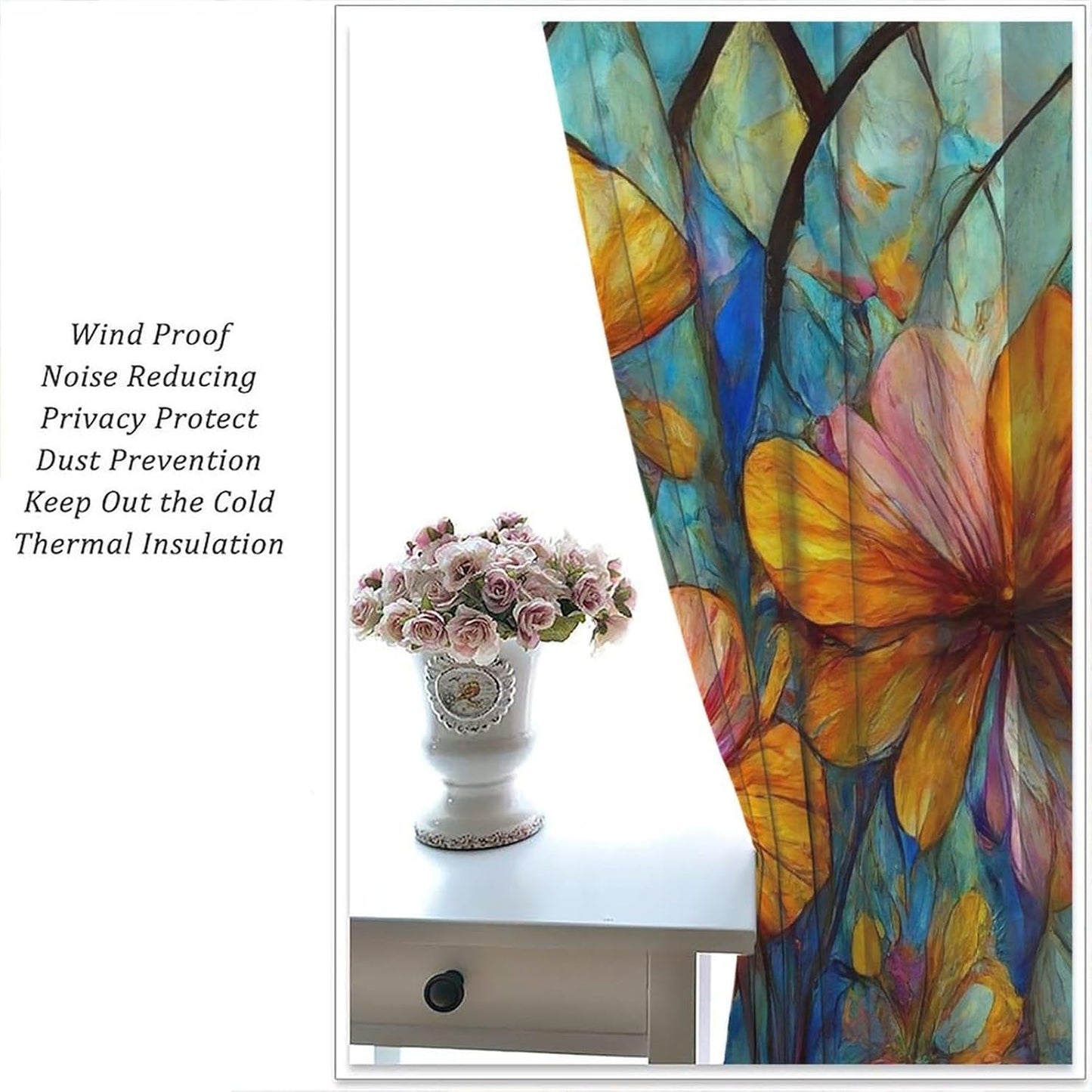 Stained Glass Curtains,Magic Forest Colorful Flowers Abstract Art Home Decor Drapes for Bedroom Living Room Kitchen Window Treatment 2 Panels Set Total Size 72" W X 63" L Inch