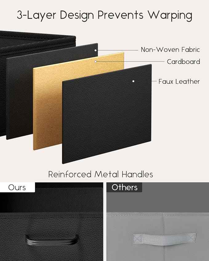 Stackable Storage Drawers - 2 Tier Closet Drawers, Closet Organizer with Metal Handles, Night Stand with Collapsible Bins, Fabric Dresser for Bedroom, Dorm, Office, Black, 1 Pack