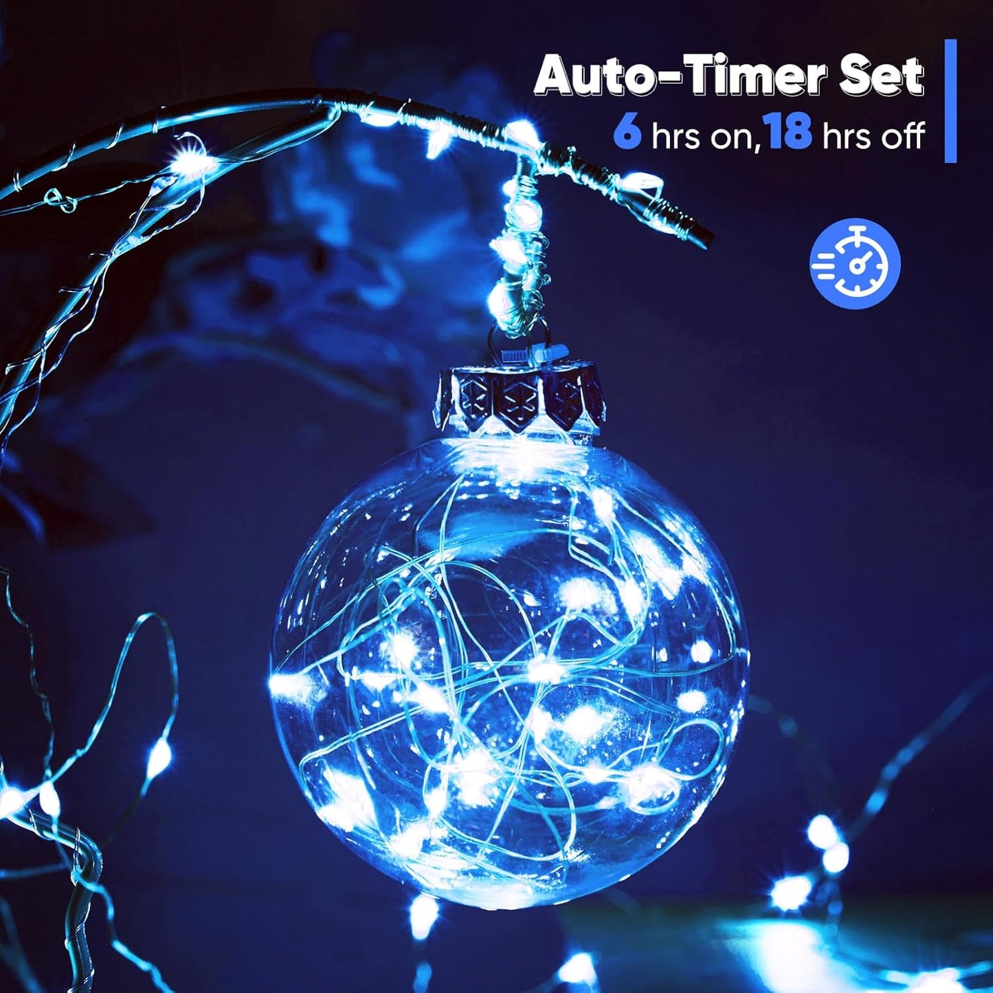 1 Pack 32.8 Ft. Battery Operated Outdoor String Lights with Remote & Timer, LED Blue Fairy Lights, Waterproof Twinkle Lights for Bedroom, Dorm, Mason Jar, Wedding, Party, Christmas