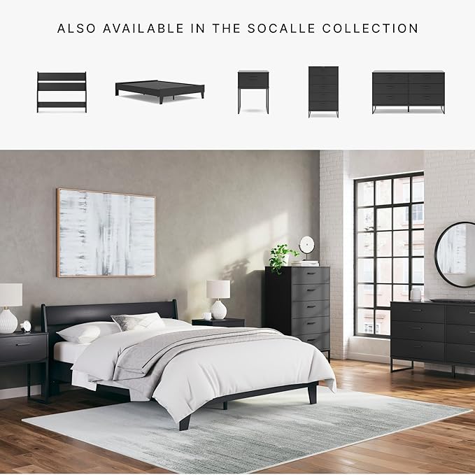Signature Design by Ashley Socalle Modern Panel Headboard, Full, Black