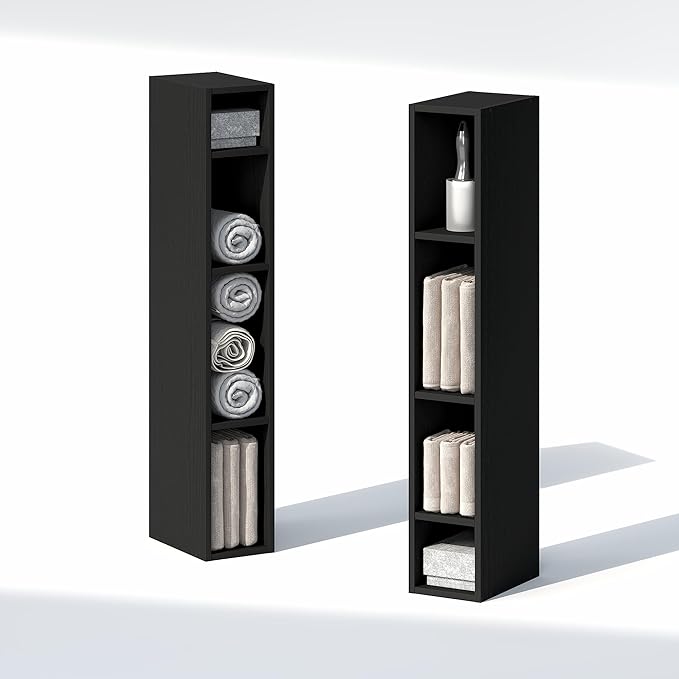 Furinno Fulda 8-Tier Closet Organizers and Storage, Open Shelf, Storage Organizer, 6-Inch Width, for Closet, Bedroom, Blackwood