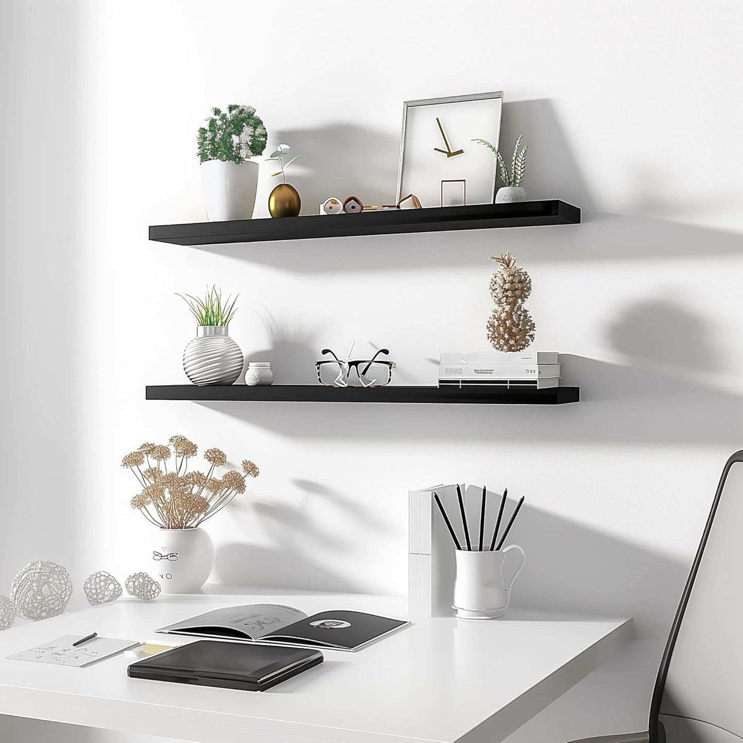 Wood Floating Shelves for Wall Decor, Rustic Wall Shelves for Bedroom Bathroom Kitchen Living Room, Set of 4 Black 36 Inch - Décor Diaries