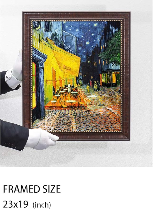 DECORARTS - Vincent Van Gogh Cafe Terrace at Night Framed Wall Art, Giclee Print with Antique Brown Frame for Home or Living Room Decor, Picture Size 16x20 Total 19x23 Made in USA